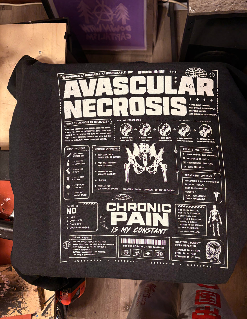 Avascular Necrosis Awareness T-Shirt | Chronic Pain Warrior Graphic Tee