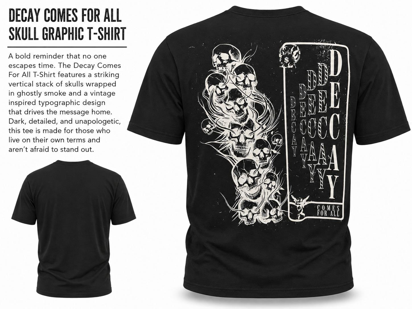 Decay Comes for All Skull Graphic T-Shirt | Gothic Streetwear Back Print Tee