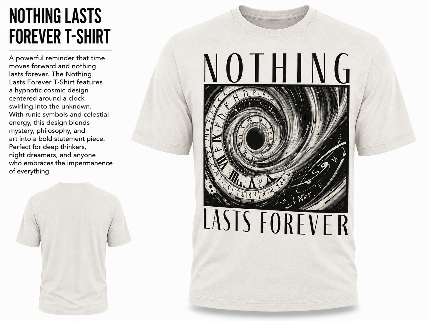 Nothing Lasts Forever Cosmic Clock Graphic T-Shirt | Philosophical Streetwear Tee