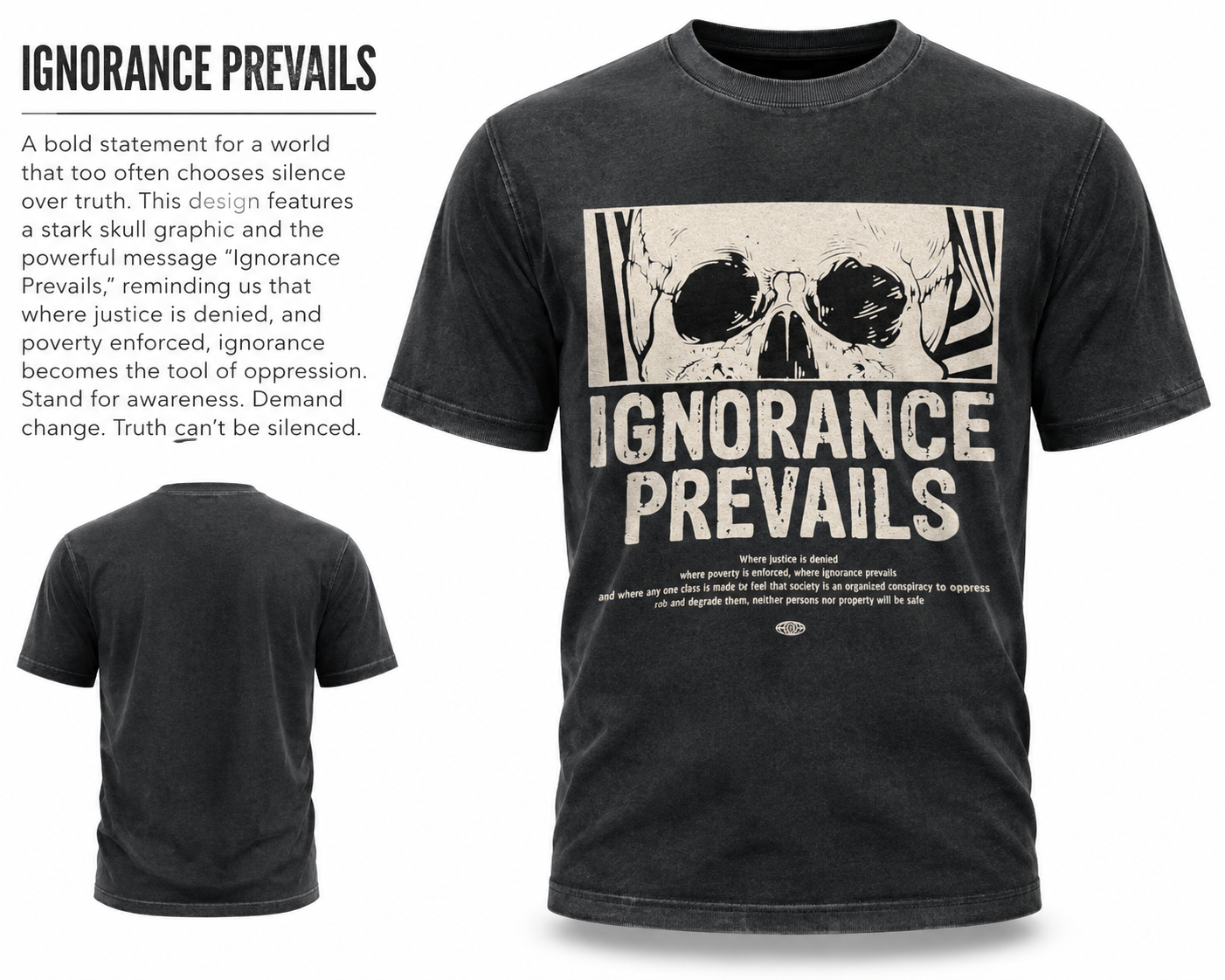 Ignorance Prevails Skull Graphic T-Shirt | Vintage Streetwear Statement Tee