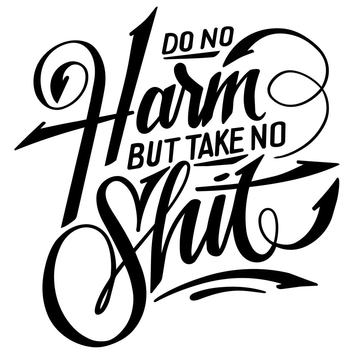 Design reference artwork — T-shirt mockup pending: Do No Harm, But Take No Shit