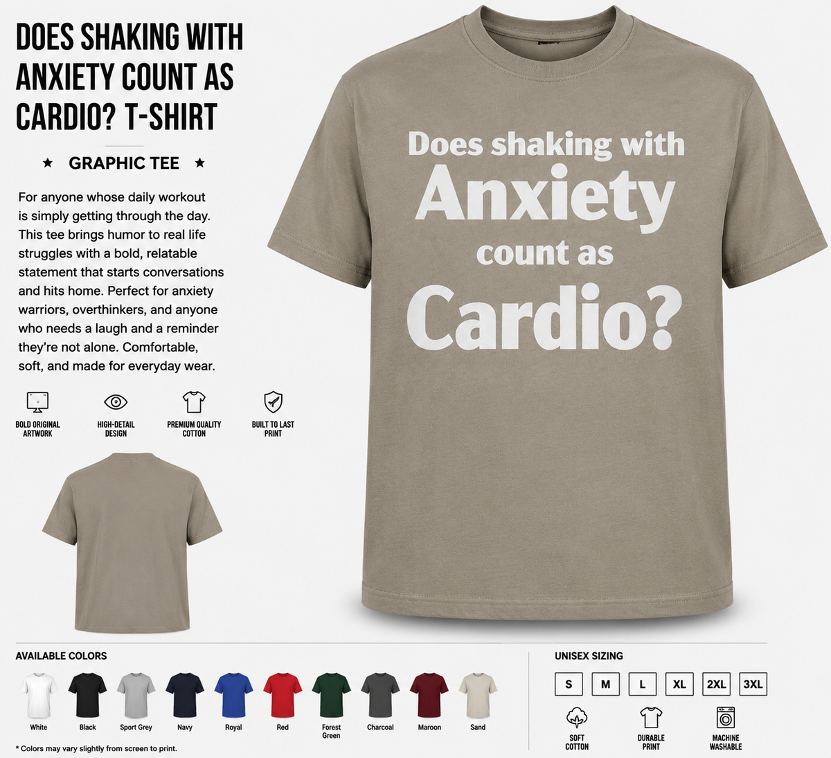 Does Shaking With Anxiety Count as Cardio graphic T-shirt product mockup