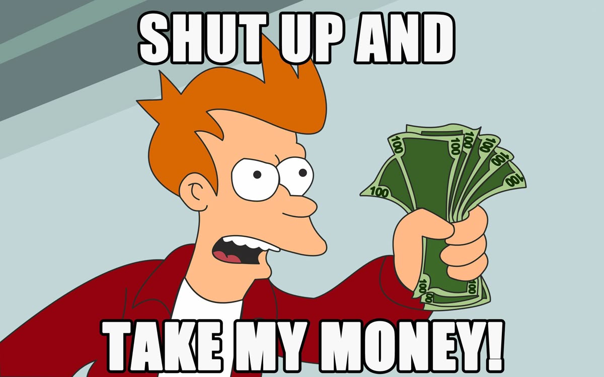 Design reference artwork — T-shirt mockup pending: Futurama, Shut Up and Take My Money