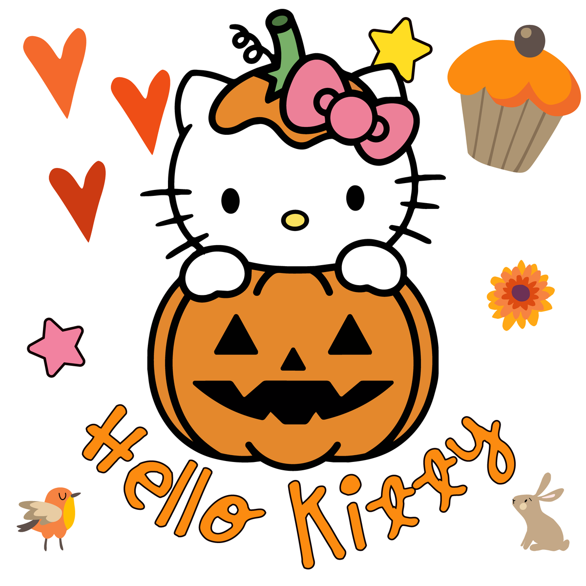 Design reference artwork — T-shirt mockup pending: Hello Kitty Pumpkin Kind of Cute