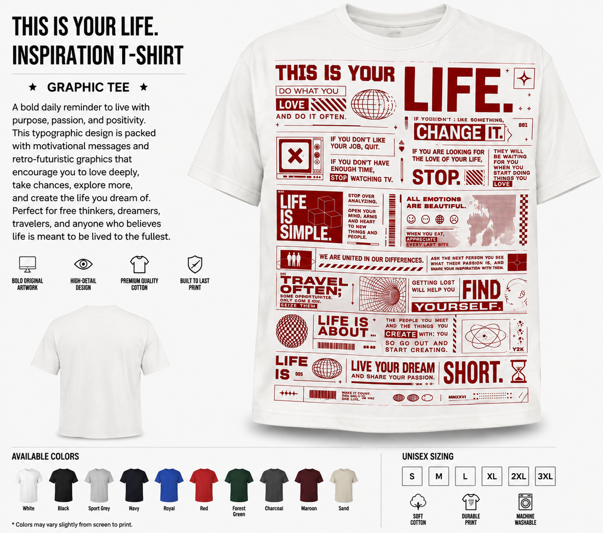 This Is Your Life Motivational Retro Futuristic Graphic T-Shirt product mockup