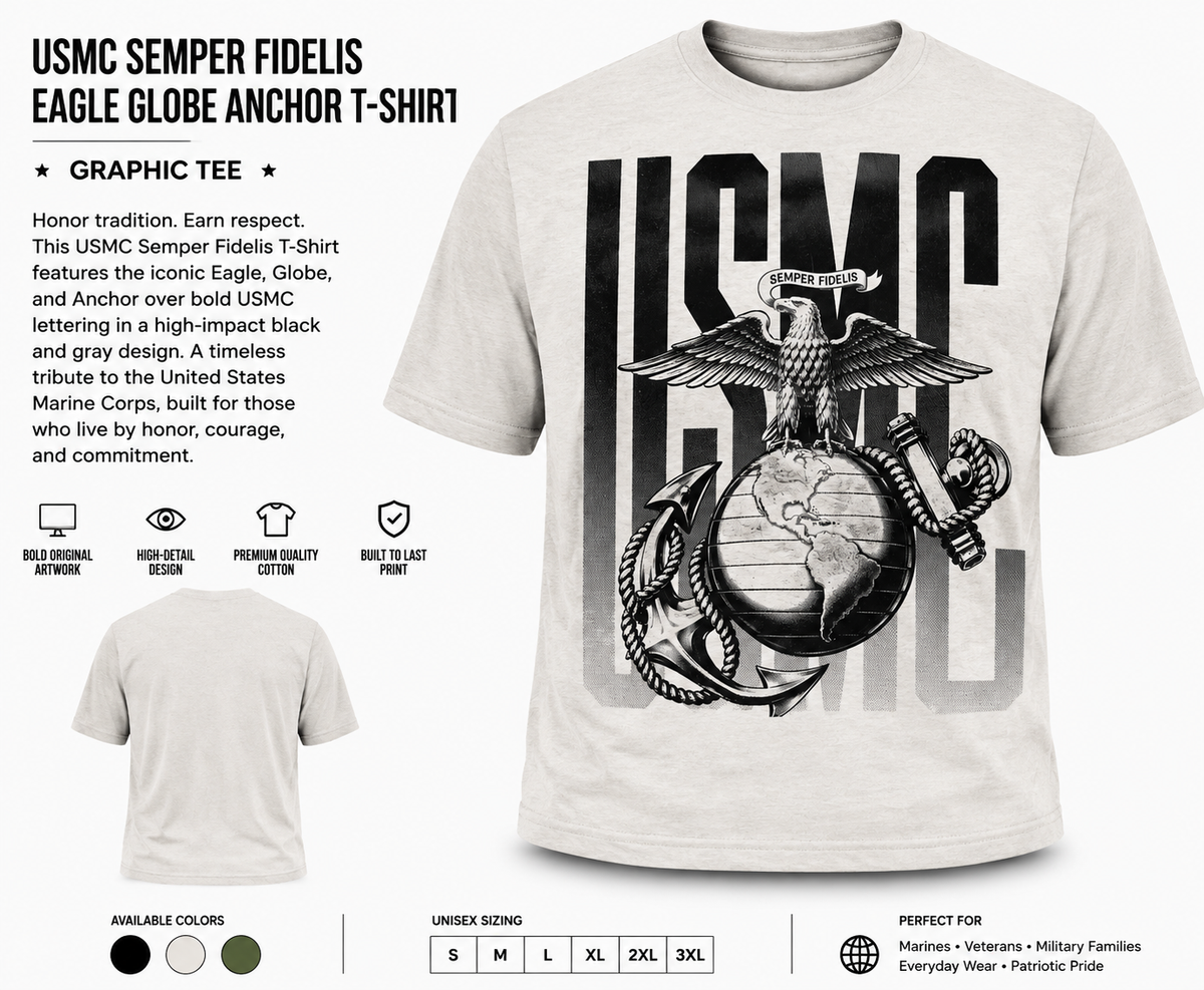 USMC Semper Fidelis Eagle Globe Anchor T-Shirt product mockup