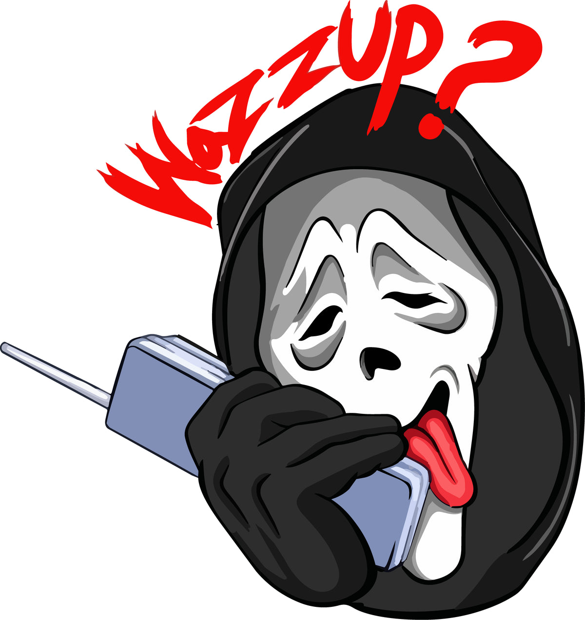 Design reference artwork — T-shirt mockup pending: Wazzup? Scary Movie Calling
