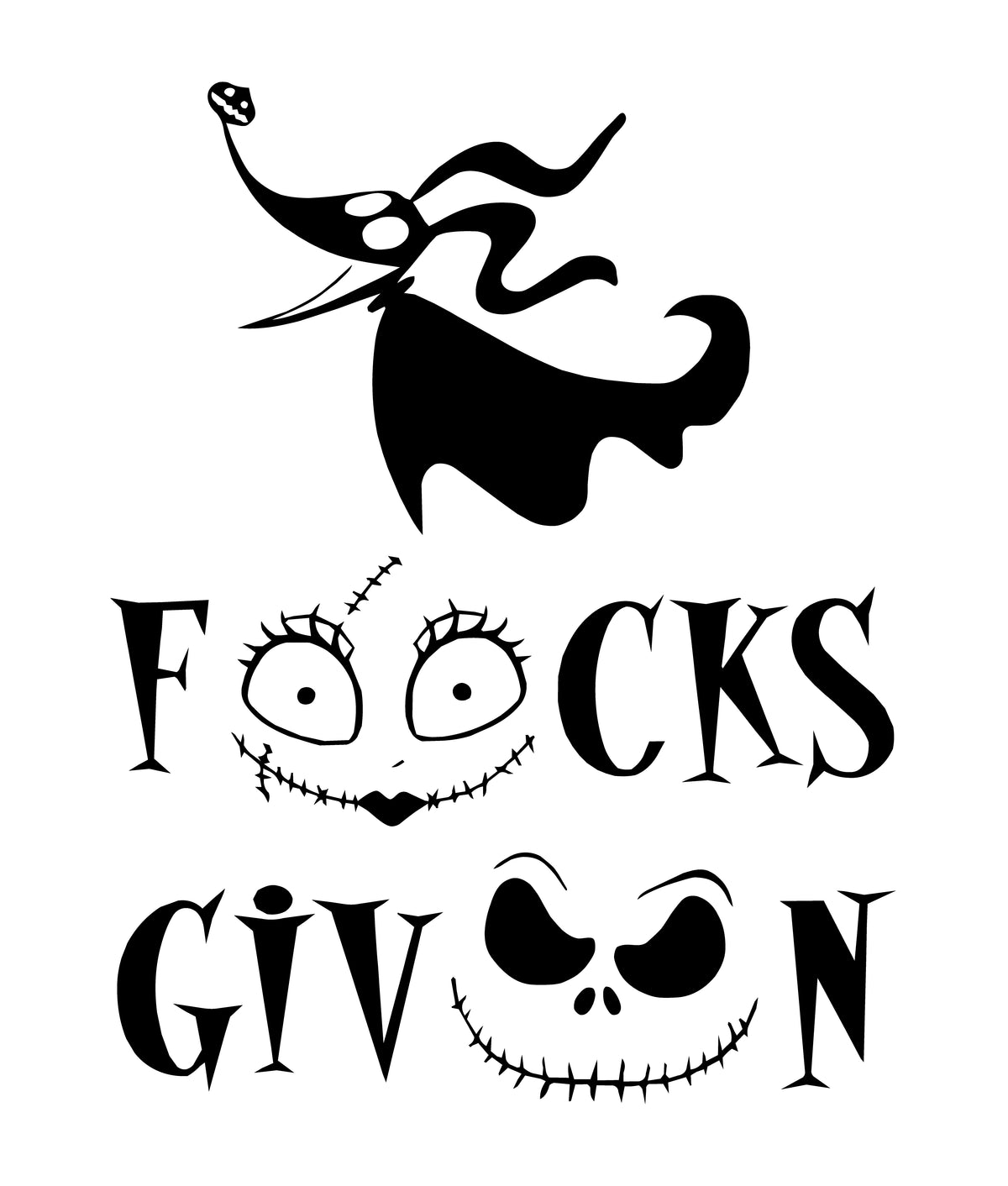 Design reference artwork — T-shirt mockup pending: Zero Fucks Given, Spooky Edition